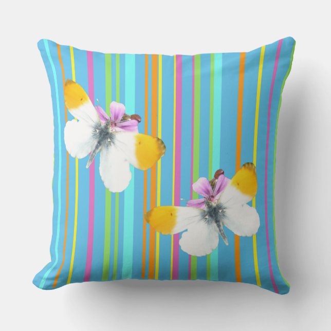 Orangetip Butterflies Stripes Pattern Throw Pillow (Front)