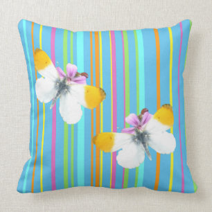 Orangetip Butterflies Stripes Pattern Throw Pillow