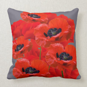 ORANGEY RED ORIENTAL POPPY FLOWERS CUSHION