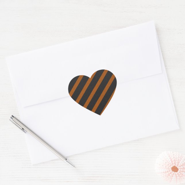 Orangle & Black Stripes Glitter Heart Sticker (Envelope)