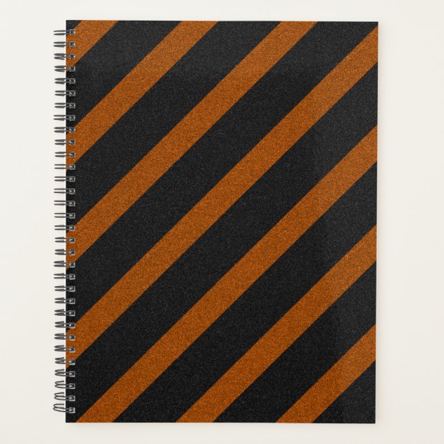 Orangle & Black Stripes Glitter Planner (Front)