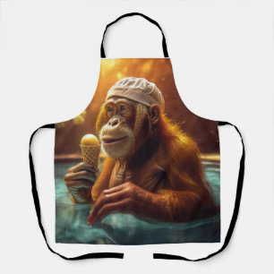 Orangutan At The Pool With Ice Cream Cone  Apron