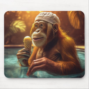 Orangutan At The Pool With Ice Cream Cone Mousepad