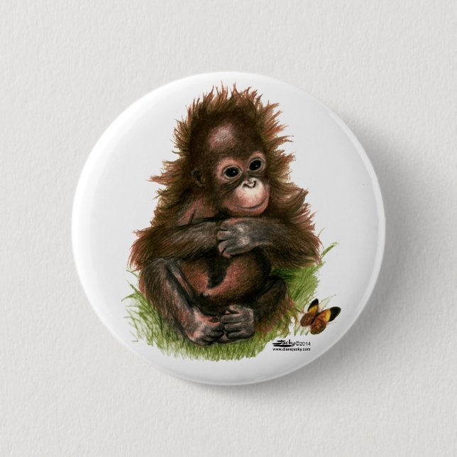 Orangutan Baby and Butterfly 6 Cm Round Badge (Front)