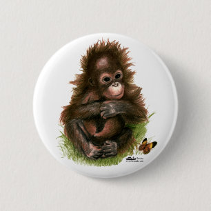 Orangutan Baby and Butterfly 6 Cm Round Badge