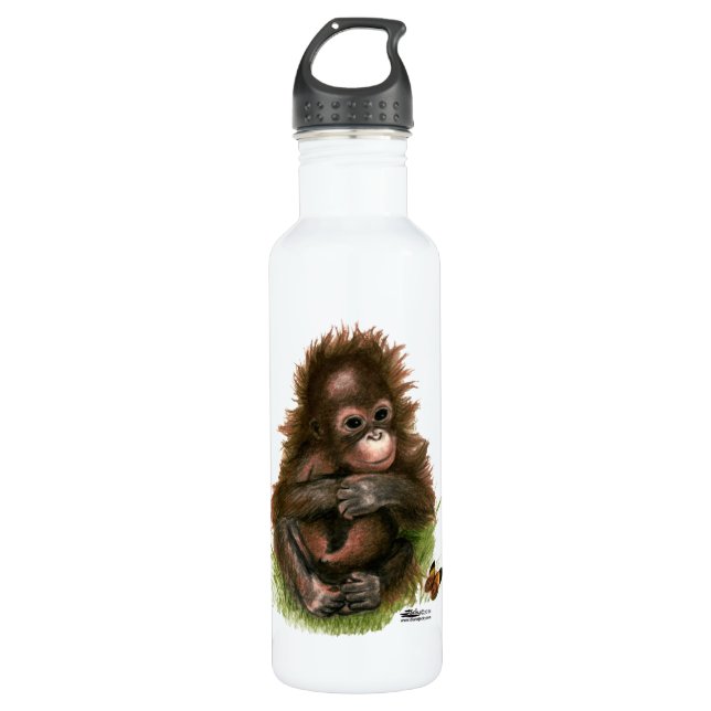 Orangutan Baby and Butterfly 710 Ml Water Bottle (Front)