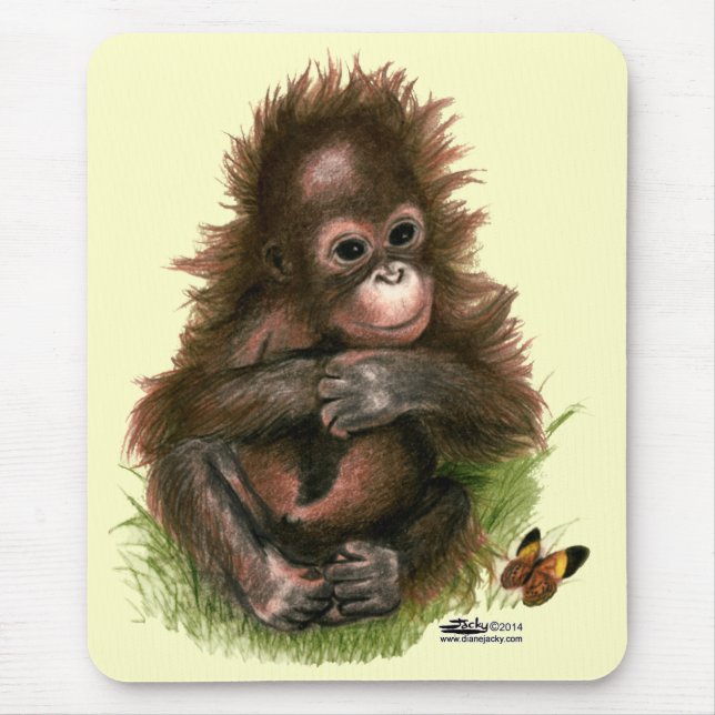 Orangutan Baby and Butterfly Mouse Mat (Front)