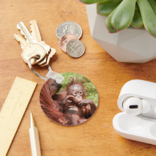 Orangutan Baby Cuddled Up on Mum Key Ring