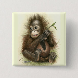 Orangutan Baby With Leaves 15 Cm Square Badge