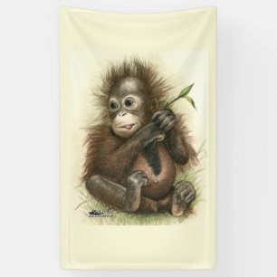 Orangutan Baby With Leaves Banner