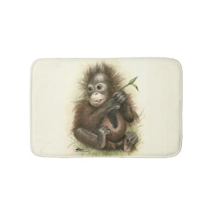 Orangutan Baby With Leaves Bath Mat