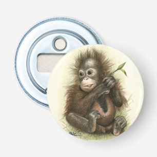 Orangutan Baby With Leaves Bottle Opener