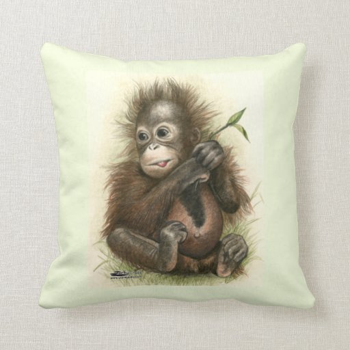Image of Orangutan Baby With Leaves Cushion