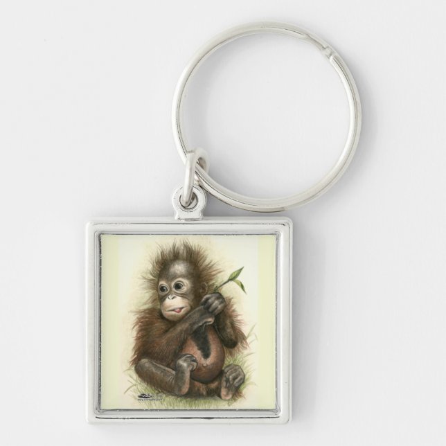 Orangutan Baby With Leaves Key Ring (Front)