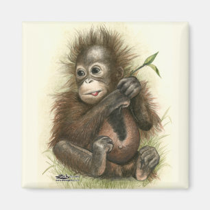 Orangutan Baby With Leaves Magnet