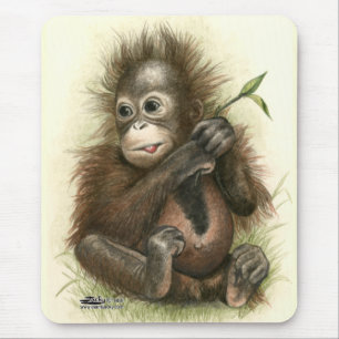 Orangutan Baby With Leaves Mouse Mat