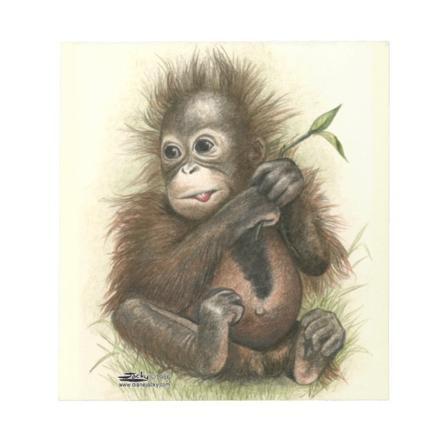 Orangutan Baby With Leaves Notepad (Front)