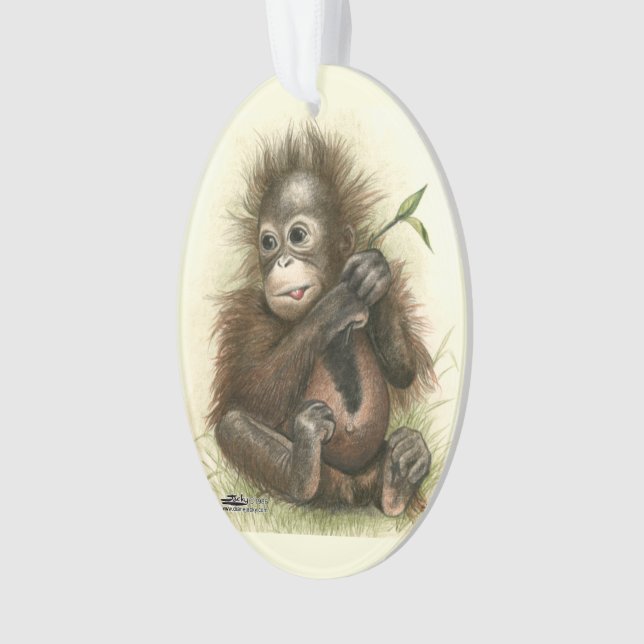 Orangutan Baby With Leaves Ornament (Front)