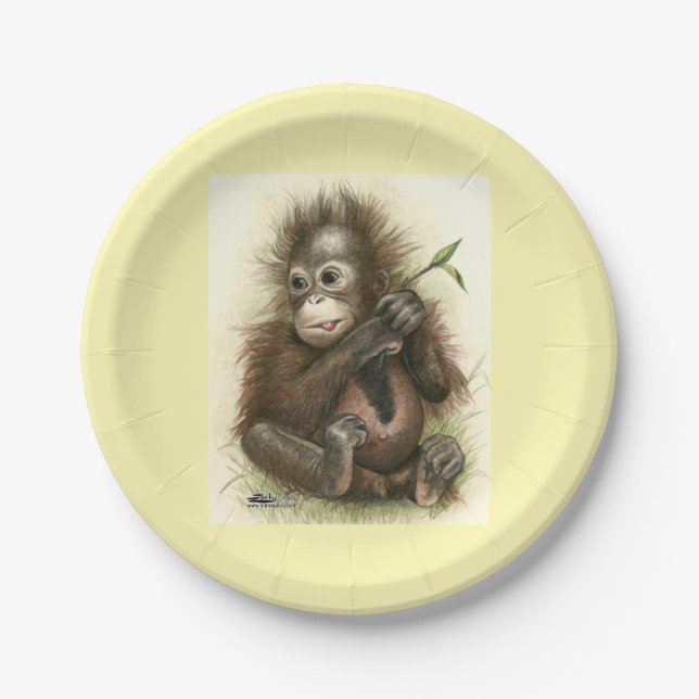 Orangutan Baby With Leaves Paper Plate (Front)