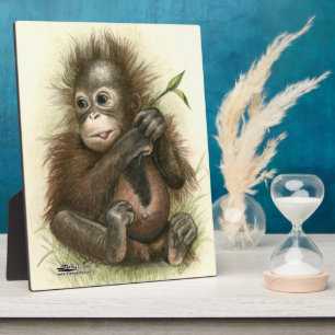 Orangutan Baby With Leaves Plaque