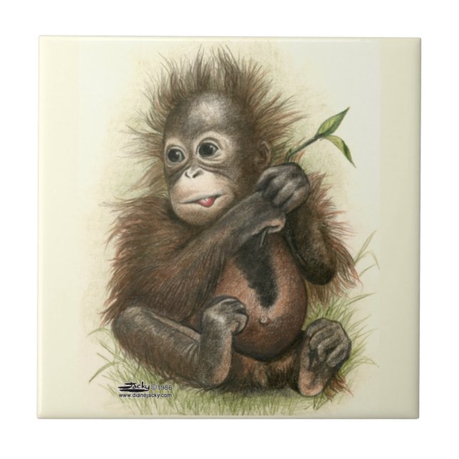Orangutan Baby With Leaves Tile (Front)