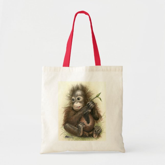 Orangutan Baby With Leaves Tote Bag (Front)