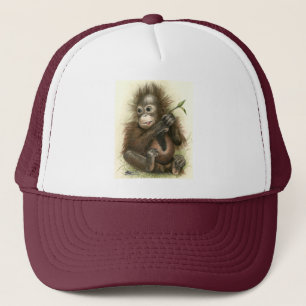 Orangutan Baby With Leaves Trucker Hat
