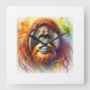 Orangutan in Watercolor 300724AREF104 - Watercolor Square Wall Clock