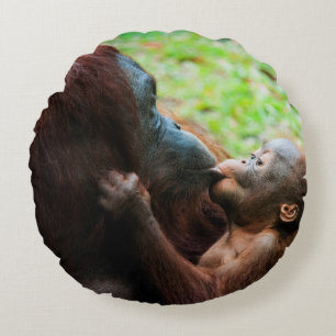Orangutan mother and baby round cushion