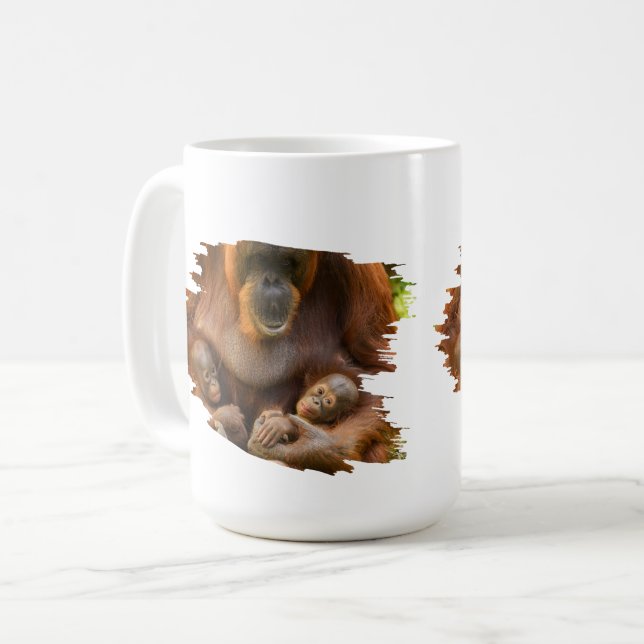 Orangutan Mother Holding Two Babies Coffee Mug (Front Left)