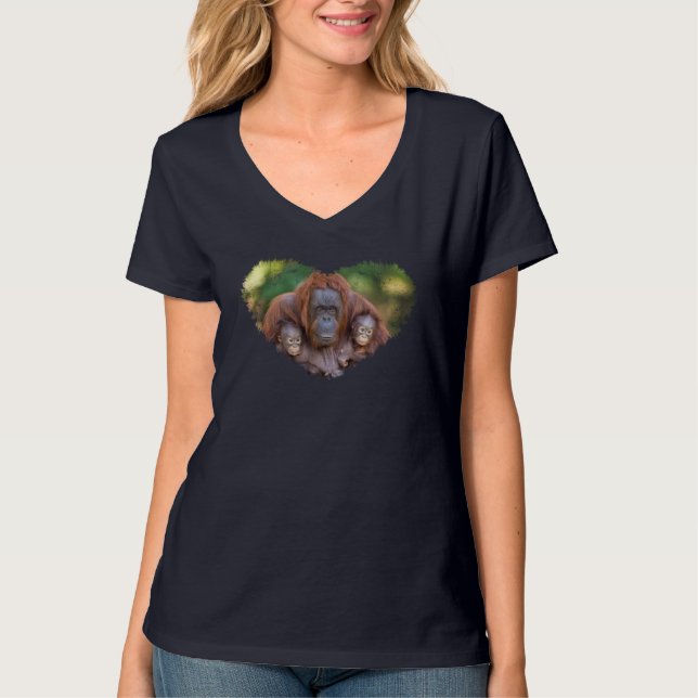 Orangutan Mum Watching Over Two Babies T-Shirt (Front)