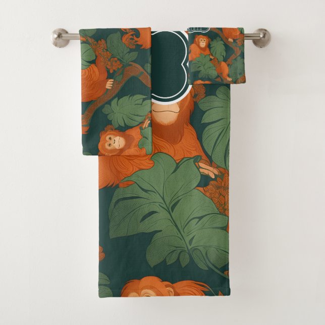 Orangutan Retro Colourful Personalised Pattern Bath Towel Set (Insitu)