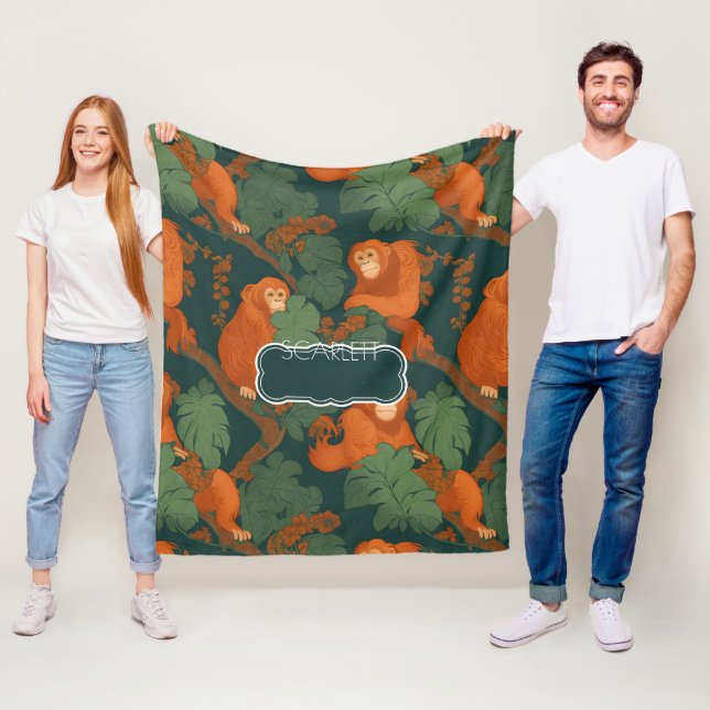 Orangutan Retro Colourful Personalised Pattern Fleece Blanket (In Situ)