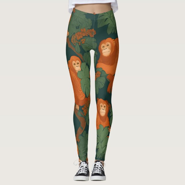 Orangutan Retro Colourful Personalised Pattern Leggings (Front)