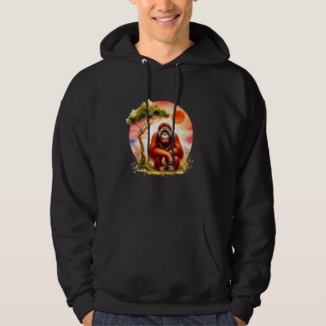 Orangutan Under Tree Sunset Primate Monkey Orangut Hoodie (Front)