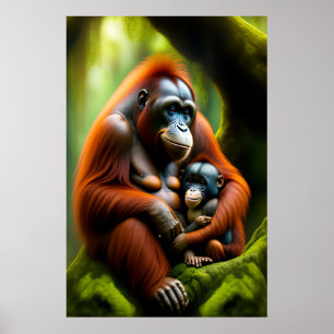 orangutan with baby  poster
