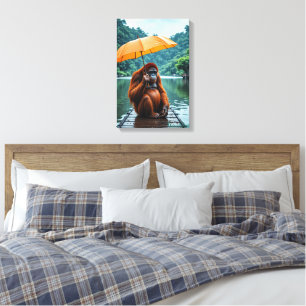 Orangutan with Orange Umbrella Canvas Print