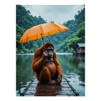 Orangutan with Orange Umbrella