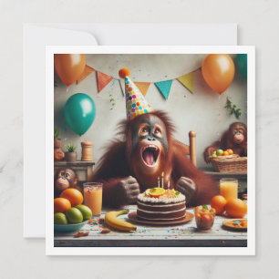 Orangutang celebrating birthday, party apes invitation