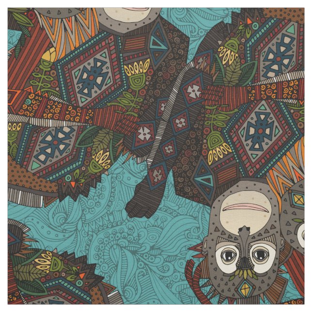 orangutans blue fabric (Swatch)