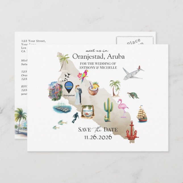 Oranjestad Aruba Destination Wedding Save the Date Postcard (Front/Back)