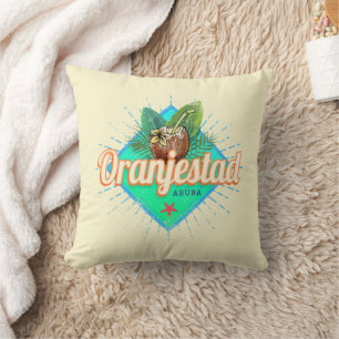 Oranjestad Aruba Retro Vintage Caribbean Souvenir Cushion