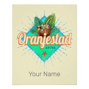 Oranjestad Aruba Retro Vintage Caribbean Souvenir Poster