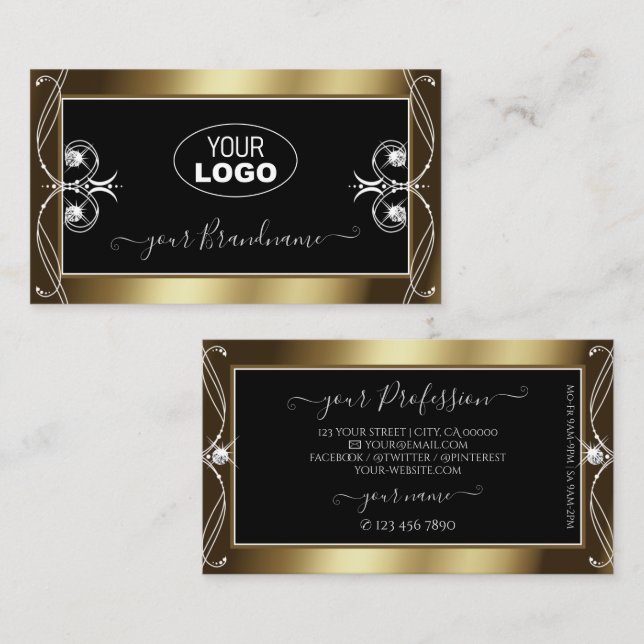 Orante Black Brown Golden Sparkle Jewels with Logo Business Card (Front/Back)