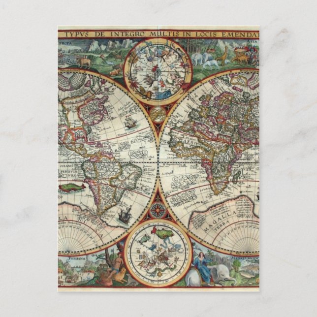 Orbis Terrarum 1594 - Famous World Map Postcard (Front)