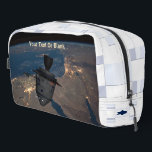 Orbital Dreidel Dopp Kit<br><div class="desc">For aspiring astronauts: A manned Chanuukah dreydel (dreydel) in orbit over the Middle East. The background image resembles spacecraft hull plates, and there are also an Israeli flag and roundel (star). Customise by adding your own text.
Earth image courtesy NASA.</div>