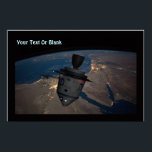 Orbital Dreidel Poster<br><div class="desc">A manned,  orbiting Chanuukah dreydel (dreydel) for aspiring astronauts. Earth image courtesy NASA. Customise by adding your own text.</div>