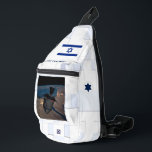 Orbital Dreidel Sling Bag<br><div class="desc">For aspiring astronauts: A manned Chanuukah dreydel (dreydel) in orbit over the Middle East. The background image resembles spacecraft hull plates, and there are also an Israeli flag and roundel (star). Customise by adding your own text.
Earth image courtesy NASA.</div>