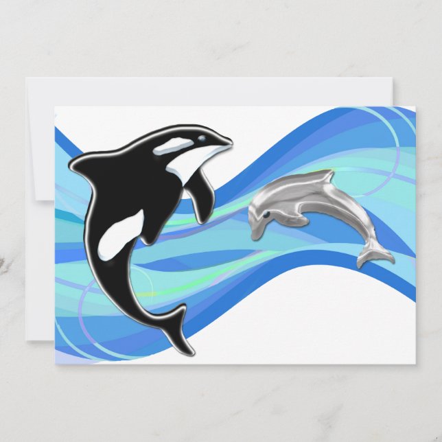 Orca and Dolphin in the Waves Invitation (Front)