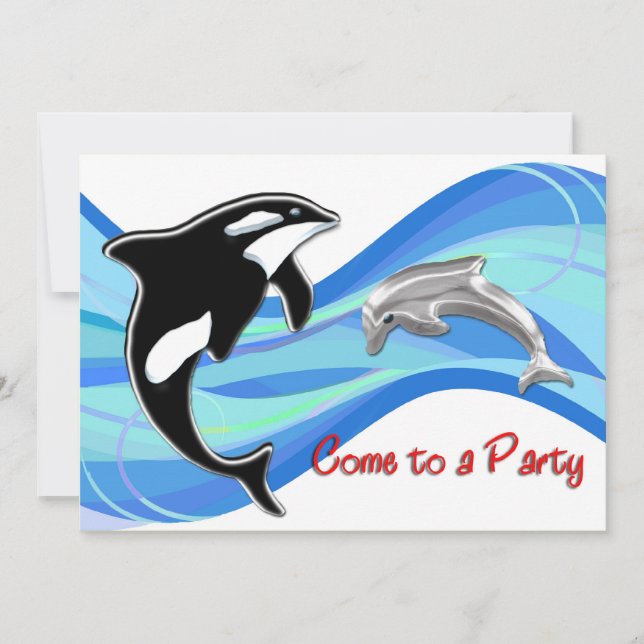 Orca and Dolphin in the Waves Invitation (Front)